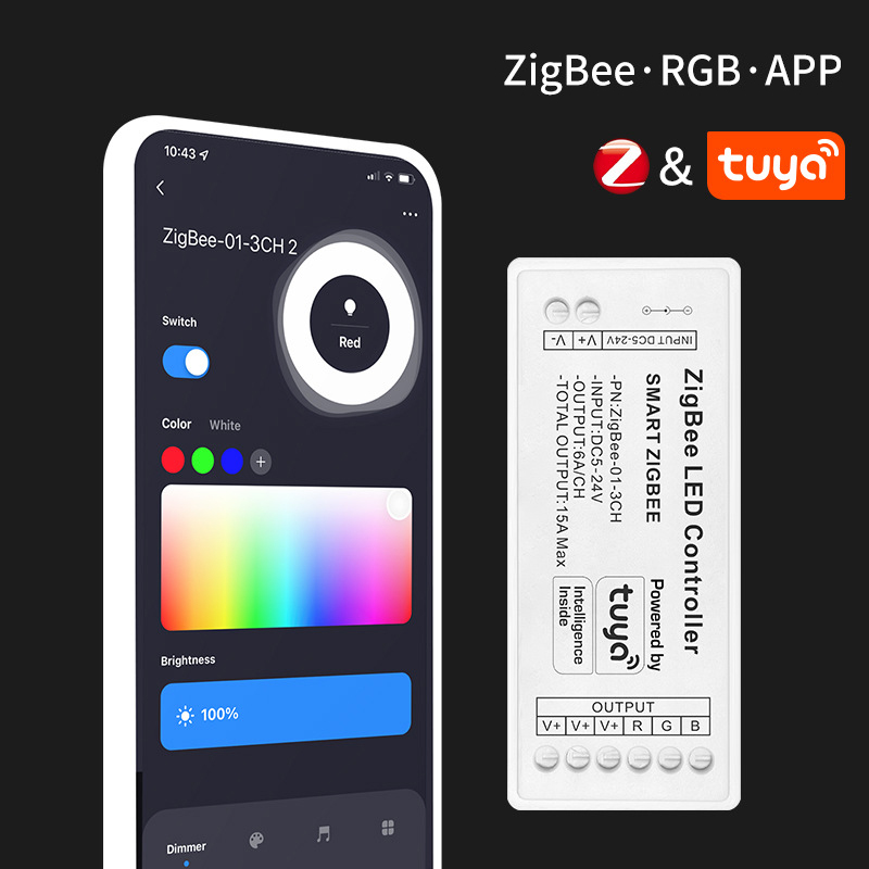 DC5-24V Zigbee RGB/RGBW/RGBCW/CCT Smart LED Strip Lights Wireless Dimmer Controller Work with Echo plus/SmartThings/Hue